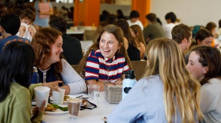 Students talking during lunch at Pitzer's McConnell Bistro